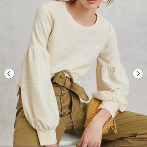 Anthropologie Bayleigh Cropped Balloon Sleeve Puff Sleeve Top W’s M Cream Boho